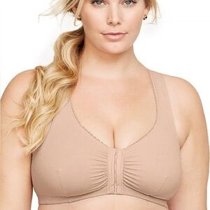 Glamorise 36G/H Front-Closure Cotton T-Back Wirefree Bra